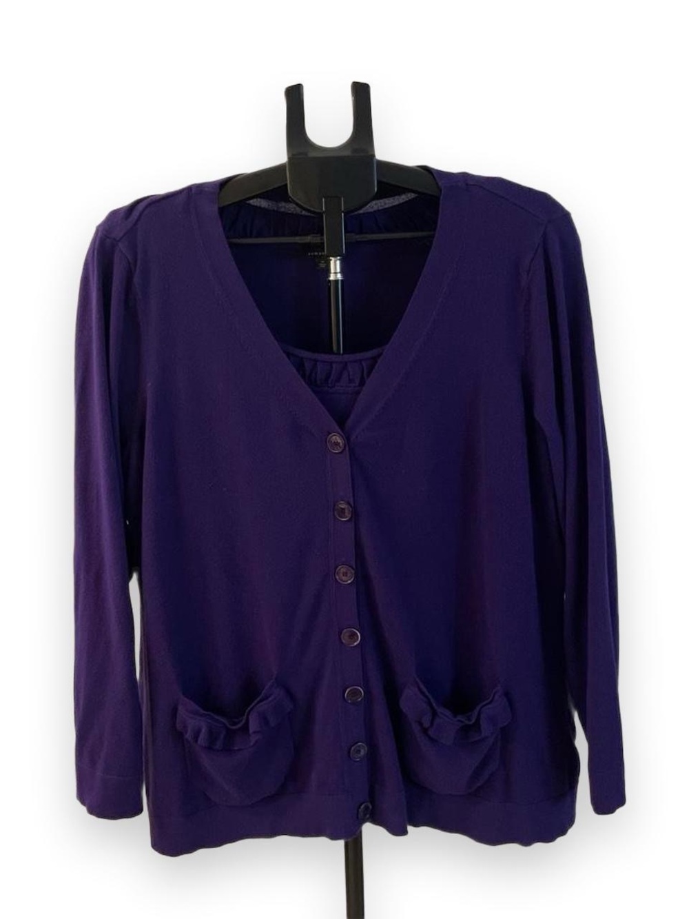 Semantiks Women's Deep Purple V-Neck Button Cardigan